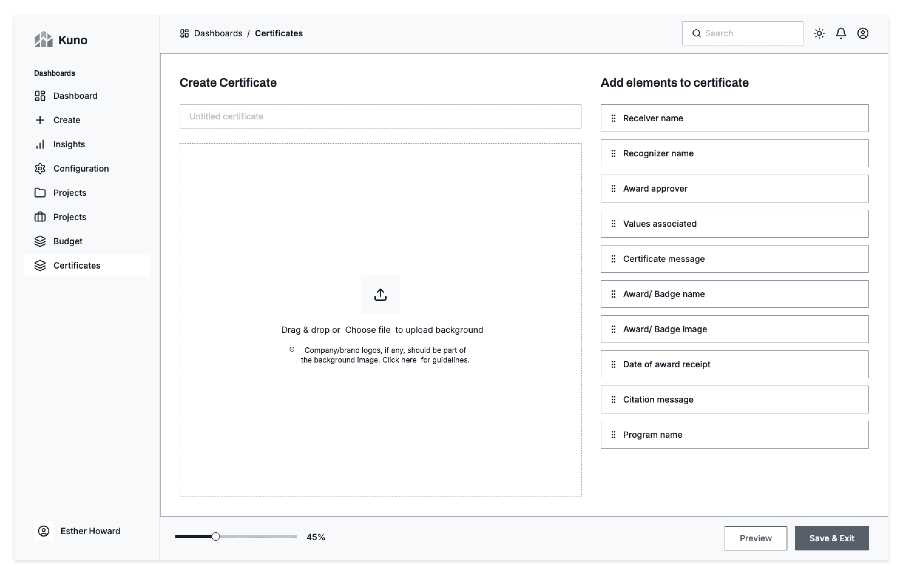 Certificate builder - background upload