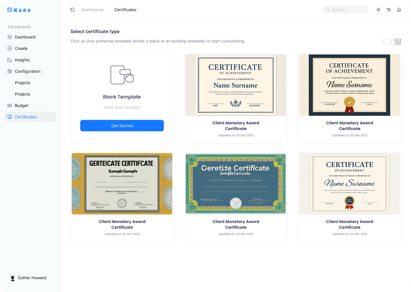 Certificate builder - live preview