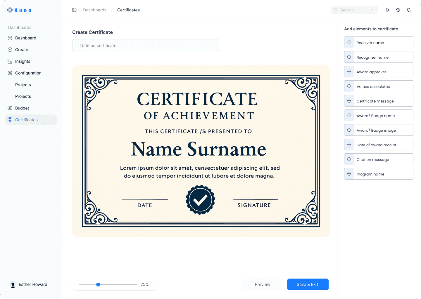 Certificate builder - final certificate preview