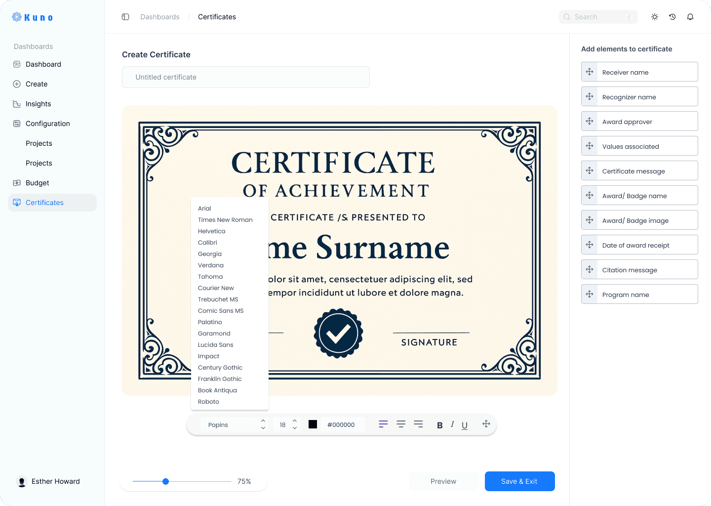 Certificate builder - export options