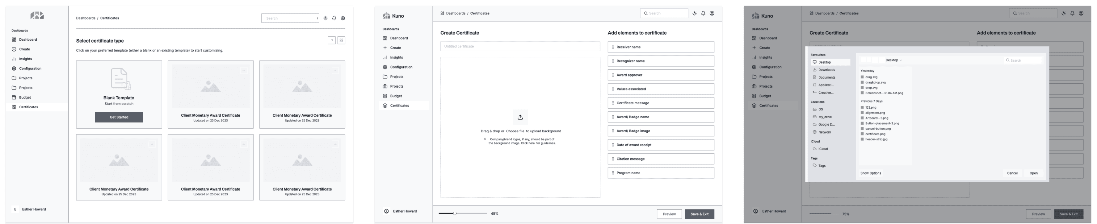 Lo-fi wireframe - template selection step