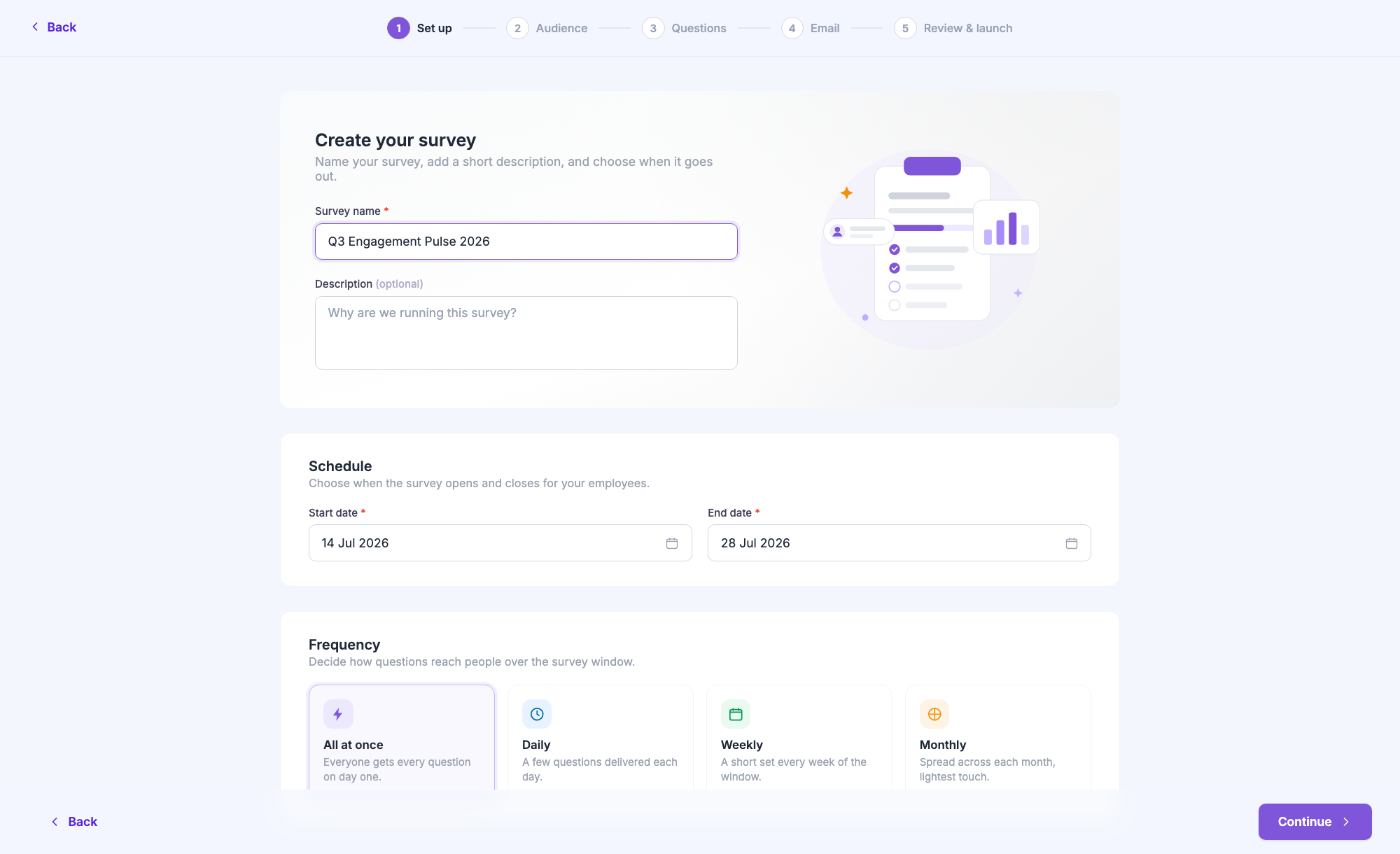 Set up step after the redesign - tinted page, guided form with illustration
