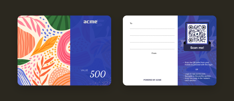 Sample card edition - floral celebration print, front and back with QR code