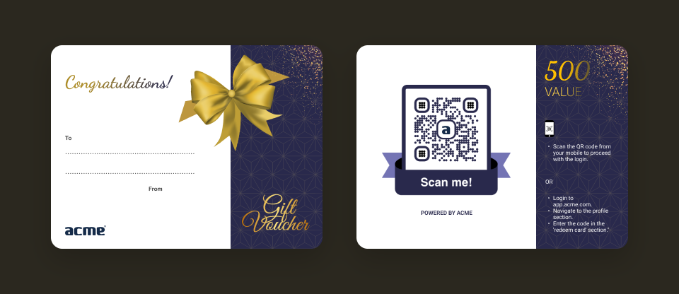 Sample card edition - gold gift voucher theme, front and back