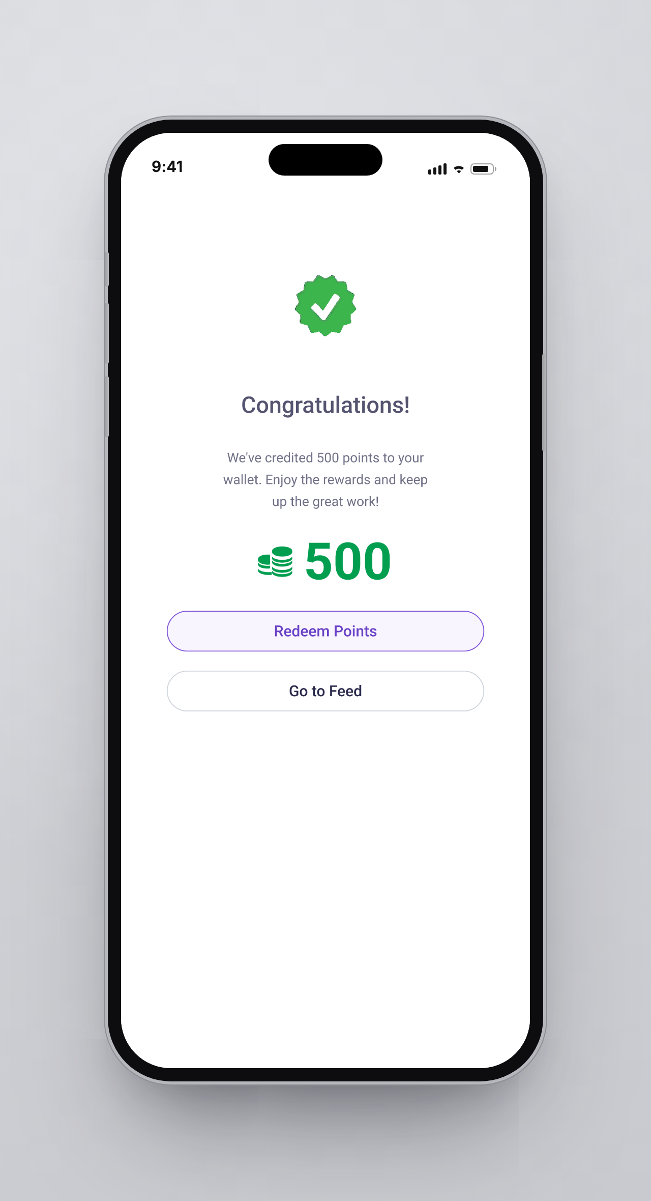Step 3 - congratulations, points credited to the wallet