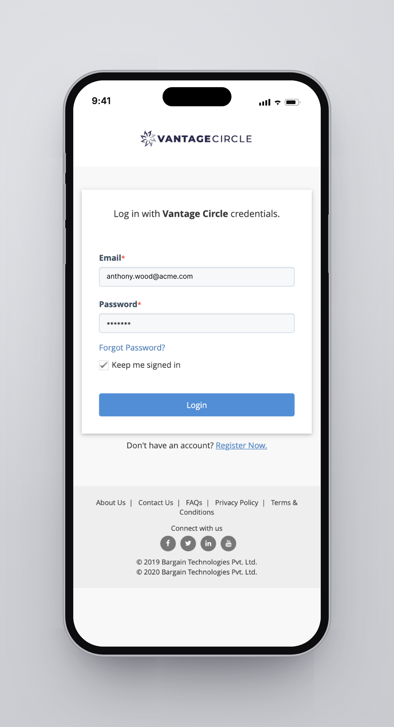 Step 1 - login screen with work credentials
