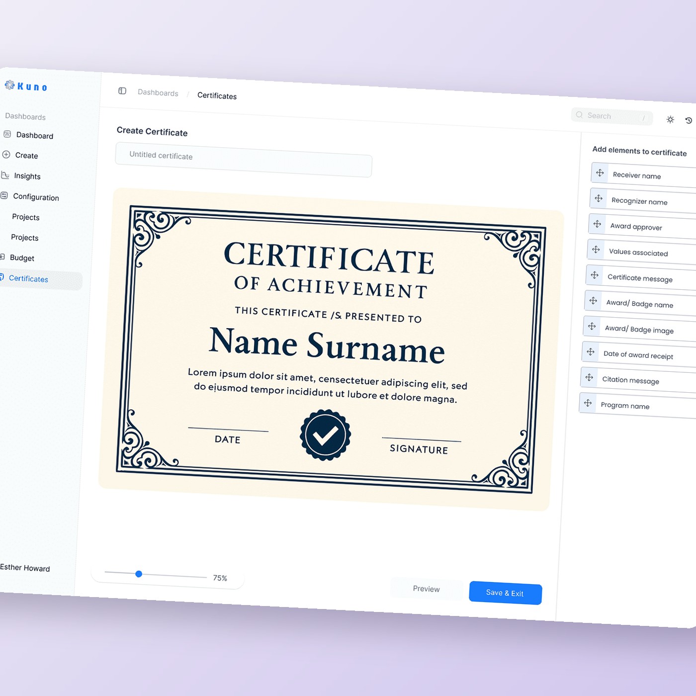 DIY certificate builder editor UI